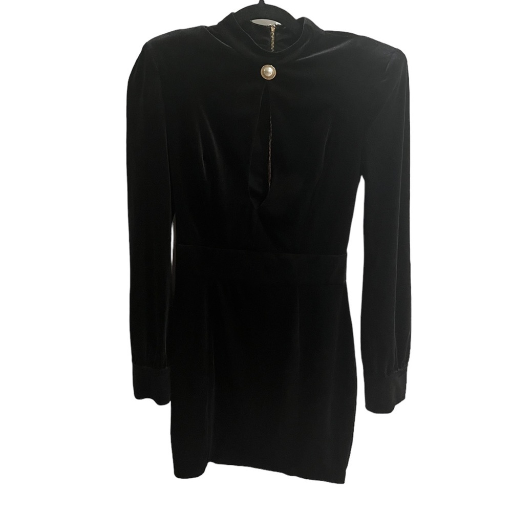 Fashion Nova - Velvet Black Dress with Shoulder Pads - Women’s Size Small - Picture 2 of 8